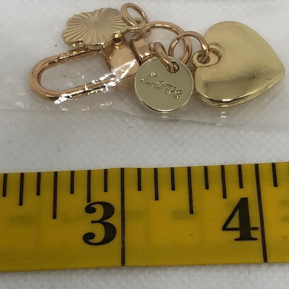 Bag Charm Gold Tone with White Flower, Heart, Love
